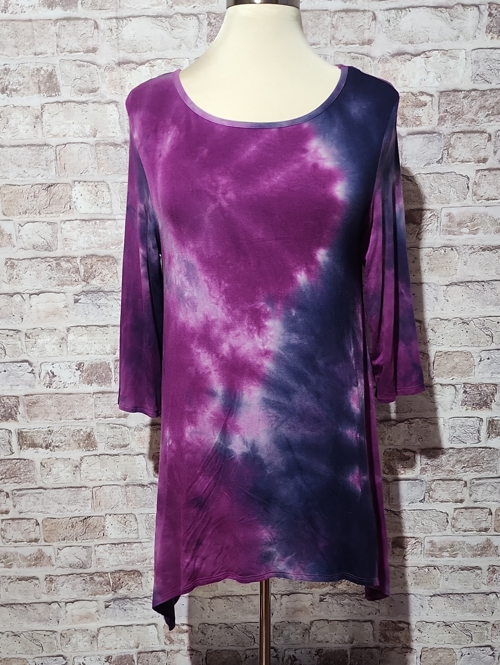 Olivia Sky Purple & Navy Tie-Dye Scoop Neck Tunic Top